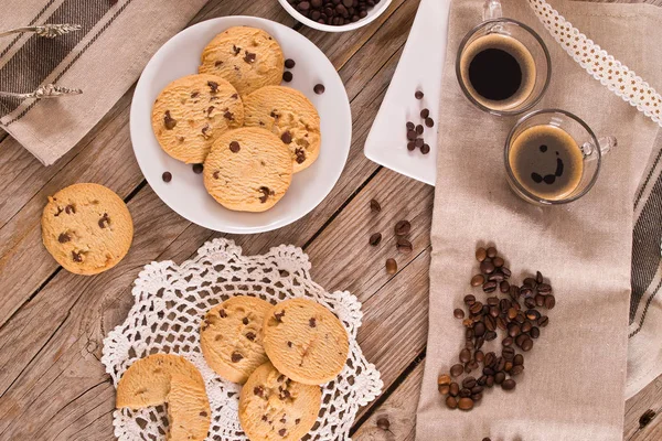 Chocolate Chip Cookies Wooden Table — Stock Photo, Image