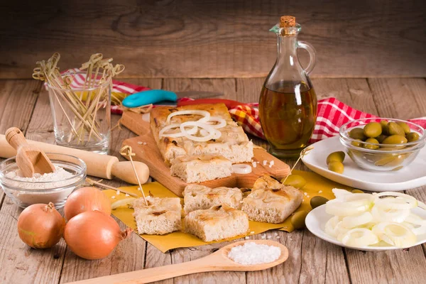 Genoese Focaccia Flatbread Cutting Board — Stock Photo, Image