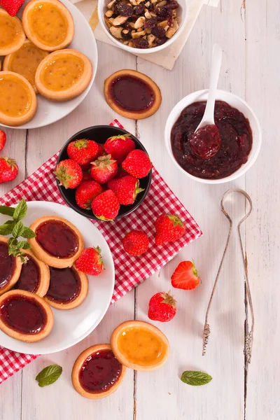 Lemon Straberry Tartlets White Dish — Stock Photo, Image