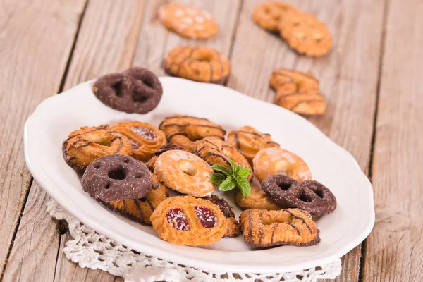 Shortcrust Pastry Biscuits Teatime White Dish — Stock Photo, Image