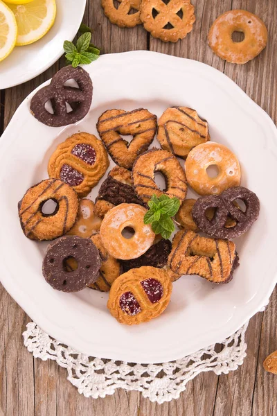 Galletas Masa Shortcrust Plato Blanco — Foto de Stock