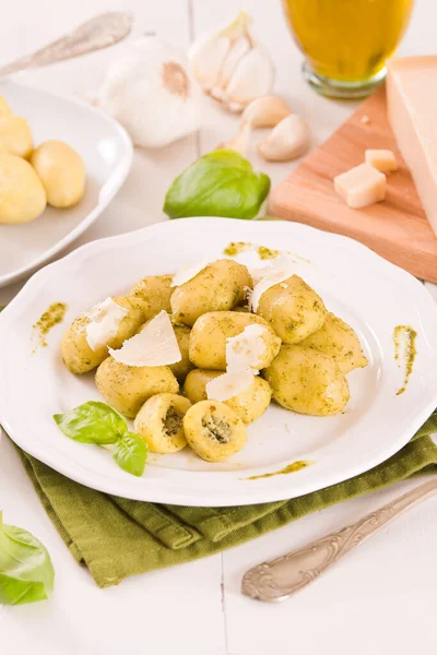 Potato Gnocchi Stuffed Pesto Sauce — стокове фото