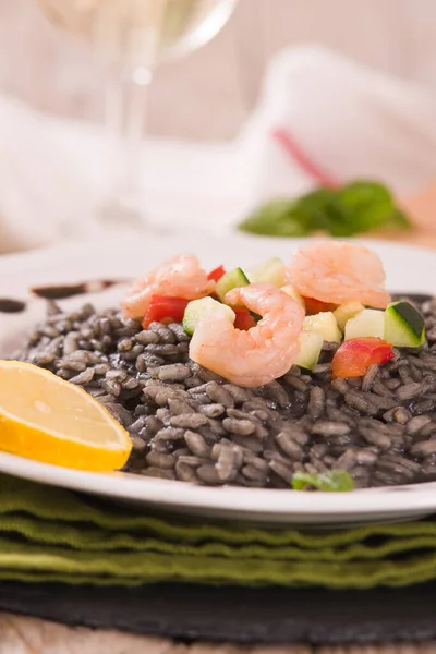 Squid Ink Risotto Vegetables White Dish — Stock Photo, Image