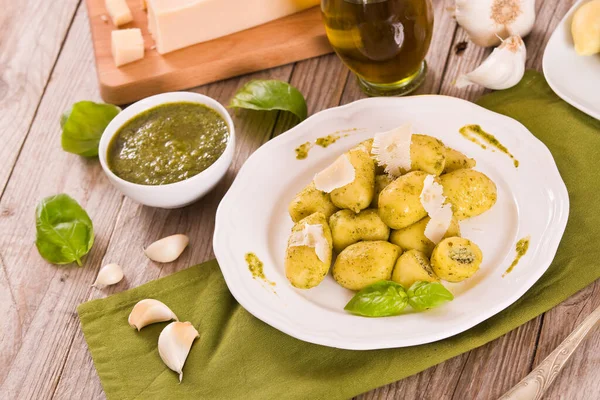 Potato Gnocchi Stuffed Pesto Sauce — Stock Photo, Image