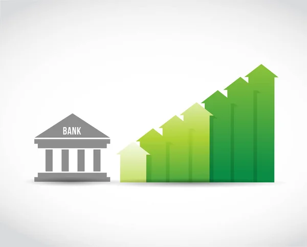 银行和条形箭头图 在白色背景下的商业概念插图设计 — 图库照片