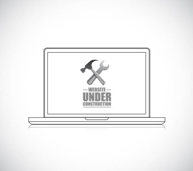 Web sitesi yapım aşamasında. Dizüstü işareti. Vektör çizim. Beyaz arka plan üzerinde izole