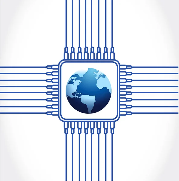 Elektronische Chip Und Globus Vektor Illustration Isoliert Auf Weißem Hintergrund — Stockfoto