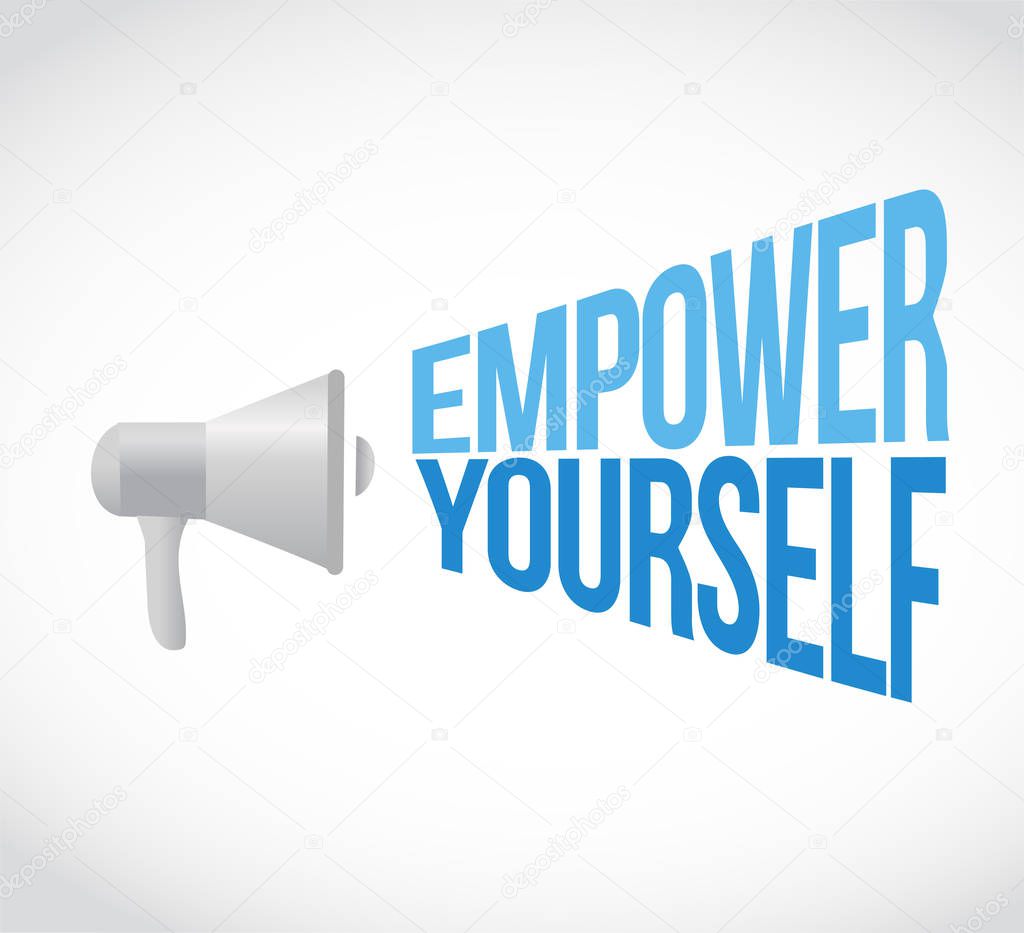 Megaphone Empower Yourself. bussiness concept illustration. over a blue background