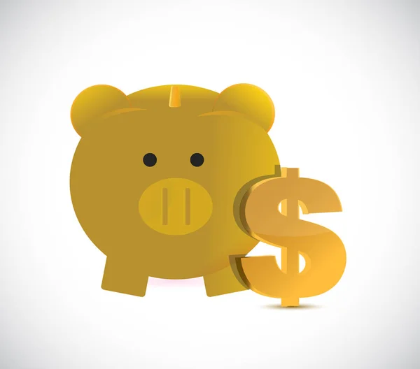 Pohled Detail Zlaté Prasátko Dolar Symbolu Měny Podnikatelské Koncepce Ilustrace — Stock fotografie