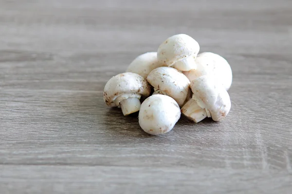 Fresh Champignons Board Light Grey Background Stock Image