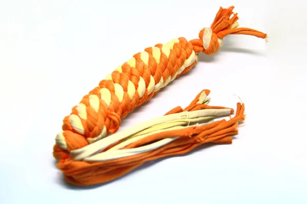 Giocattolo Animale Domestico Tessuto Arancione Giallo Uno Sfondo Bianco — Foto Stock