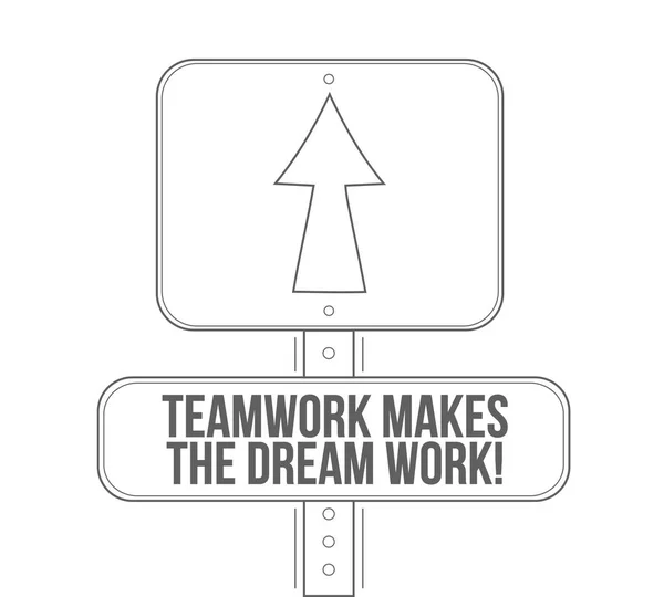 Teamwork Makes Dream Work Line Street Sign Isolated White Background — Stock Photo, Image