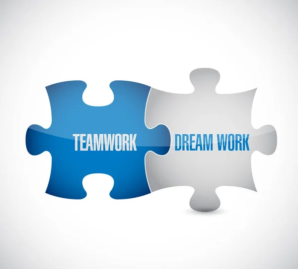 Teamwork Makes Dream Work Puzzle Pieces Message Concept Isolated White — Stock Photo, Image