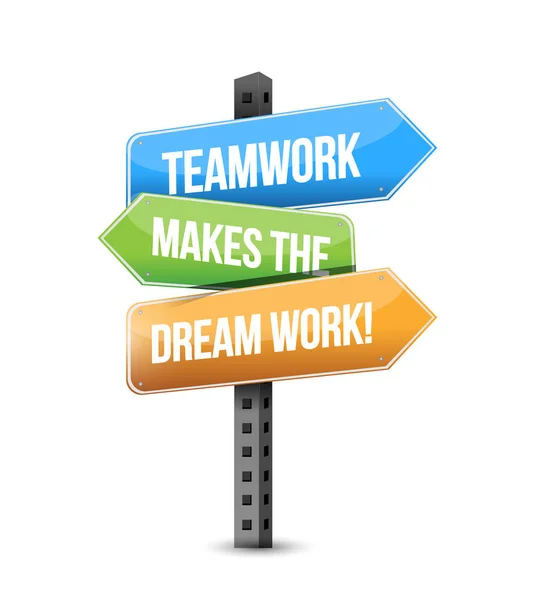 Teamwork Makes Dream Work Multiple Destination Color Street Sign Isolated — Stock Photo, Image