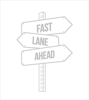 Fast lane önde birden çok hedef satırı sokak tabelası beyaz bir arka plan üzerinde izole.