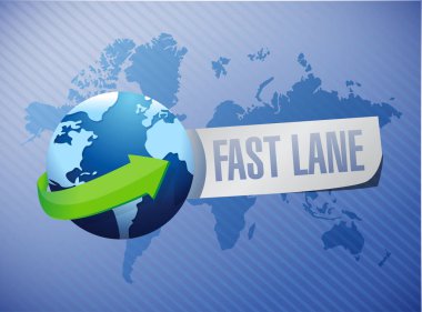 Fast lane Uluslararası mesajı mesajı konsept illüstrasyon izole bir dünya harita arka plan üzerinde