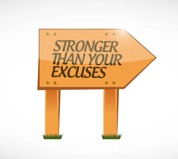 Stronger Excuses Wood Sign Concept Isolated White Background — Stock Photo, Image