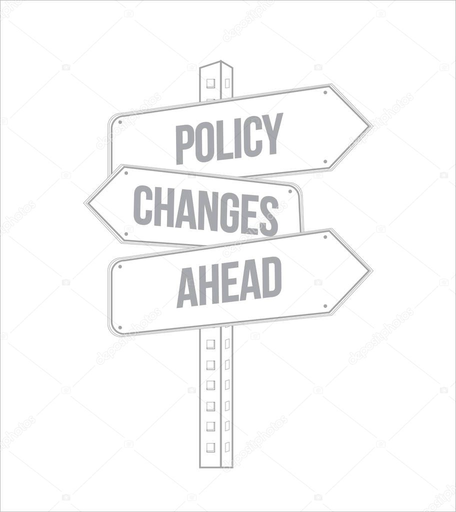 Policy changes ahead multiple destination line street sign isolated over a white background