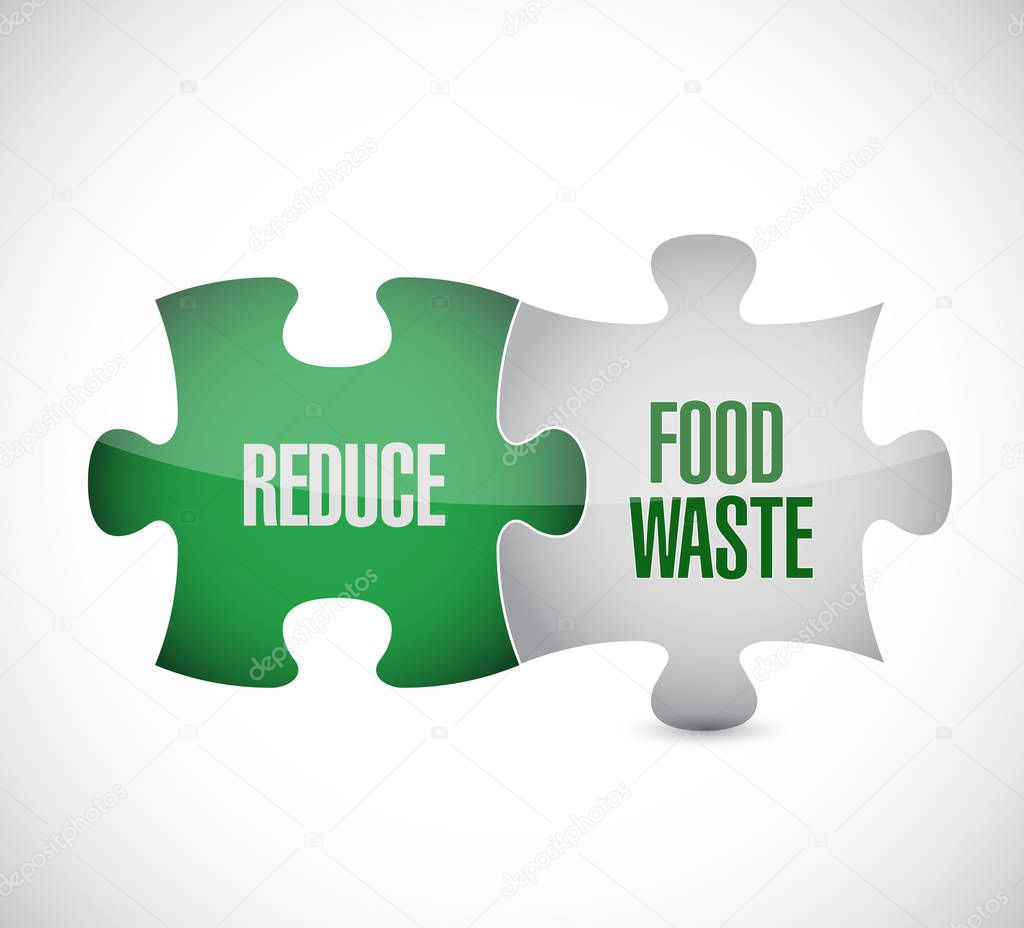 Reduce Food Waste puzzle pieces message concept, isolated over a white background