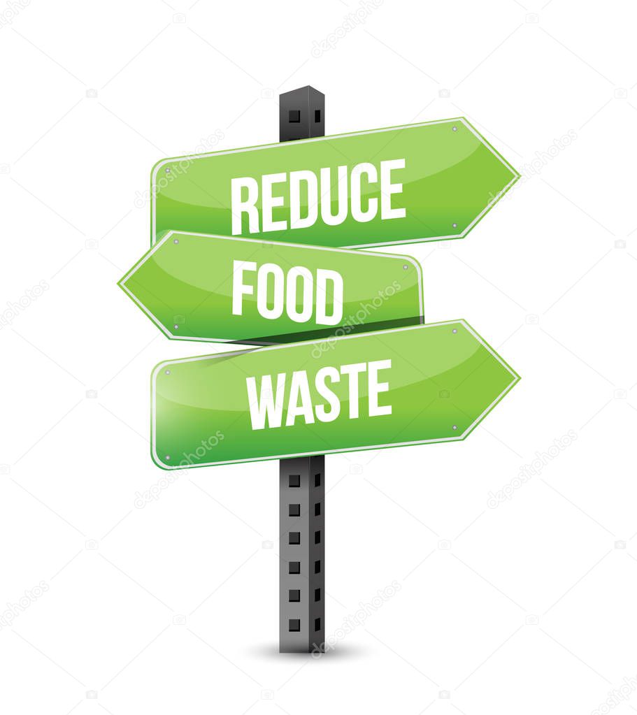 Reduce Food Waste multiple destination color street sign isolated over a white background
