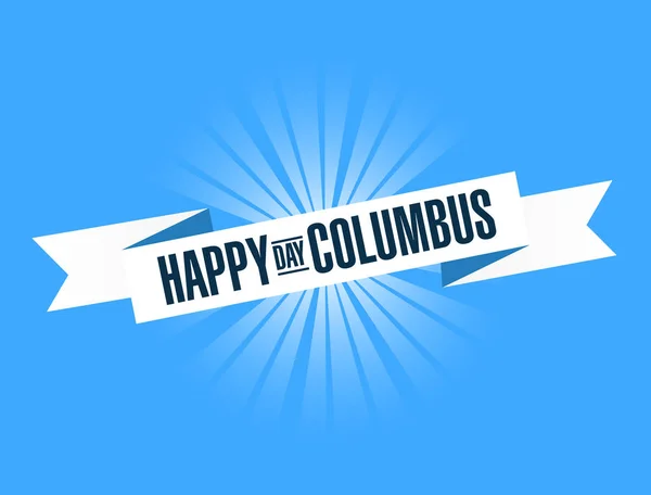 Feliz Columbus Dia Brilhante Fita Mensagem Isolada Sobre Fundo Azul — Fotografia de Stock