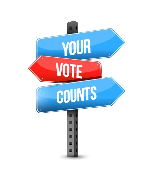 Your Vote Counts Multiple Destination Color Street Sign Isolated White — Stock Photo, Image
