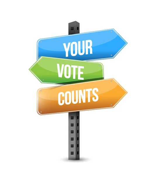 Your Vote Counts Multiple Destination Line Street Sign Isolated White — Stock Photo, Image