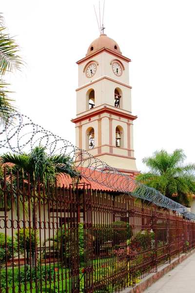 Gereja Indah Santa Cruz Sierra Pusat Kota Bolivia Dengan Bunga — Stok Foto