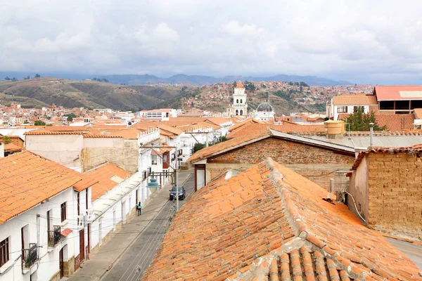 Stadtbild Von Sucre Bolivien Mit Dem Turm Der Kathedrale Sichtbar — Stockfoto