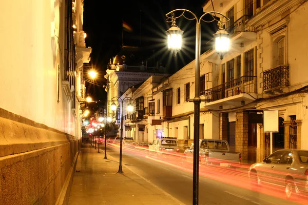 Night Lights Sucre Bolivia Capital City White City Colonial Architecture — Stock Photo, Image