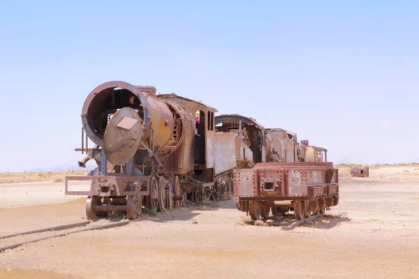 Uyuni Boliwii Starej Linii Kolejowej Kolejowego Cmentarz Boliwijskie Altiplano — Zdjęcie stockowe