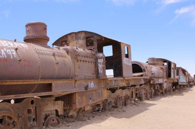 Uyuni, Bolivya. Eski tren. Bolivya altiplano üzerinde tren Mezarlığı.