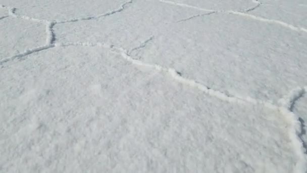 ボリビアのウユニのウユニ 六角形の塩の平原でクローズ アップ ポトシ ボリビア ウユニ — ストック動画