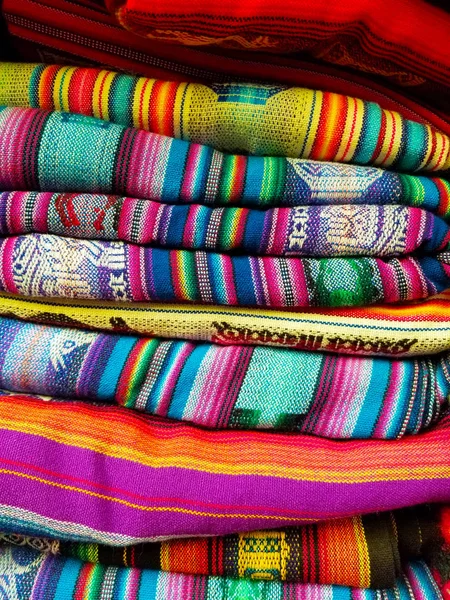 South America Indian woven fabrics. Colorful handmade native blankets. South Americ