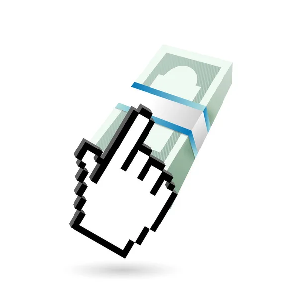 Számítógép kéz alakú az egérmutató pénz jel illusztráció design — Stock Fotó