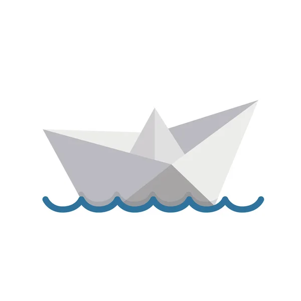 Papierboot segelt auf dem Wasser und verursacht Wellen und Wellen. — Stockfoto