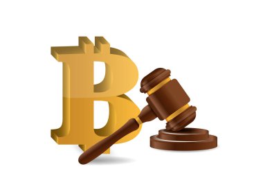 Bitcoin ve yargıç çekiç.
