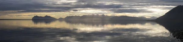 Panoramic View Atlantic Ocean Reflection Light Water Sunset East Fjords — Stock Photo, Image