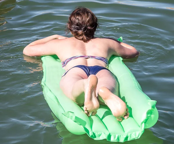 Woman Inflatable Mattress Water Sea — Stock Photo, Image