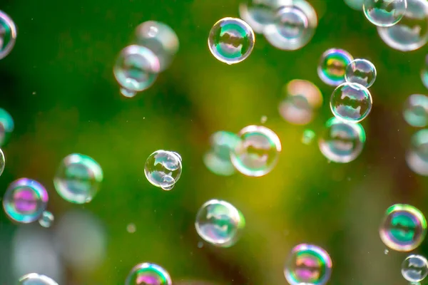 Bolhas Sabão Natureza Como Borrão Fundo — Fotografia de Stock