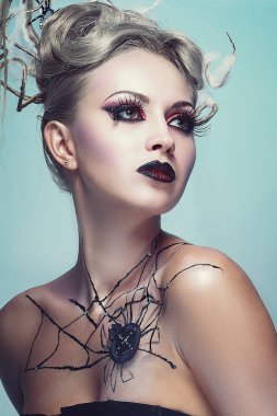 örümcek Kraliçe siyah dul güzel kadın halloween kılık, vintage renk tonu