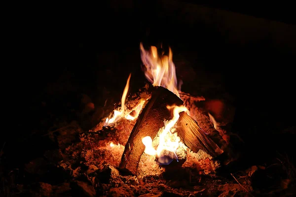 Camp Fire Burning Night Vertical Close — Stock Photo, Image