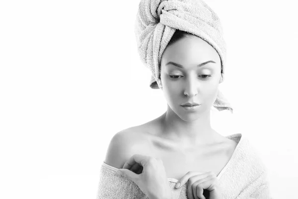 Towel Series Black White Woman Portrait — Stock Photo, Image