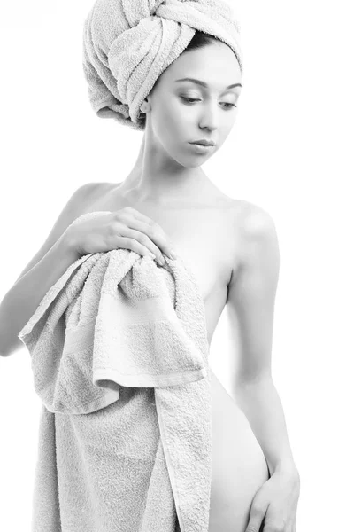Handdoek Serie Zwart Witte Vrouw Portret — Stockfoto