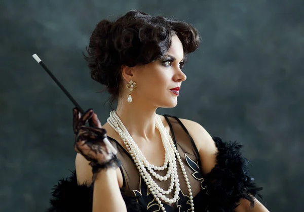 Beautiful Woman Retro Flapper Style Woman Roaring 20S Stock Photo by  ©lenanet 270449488
