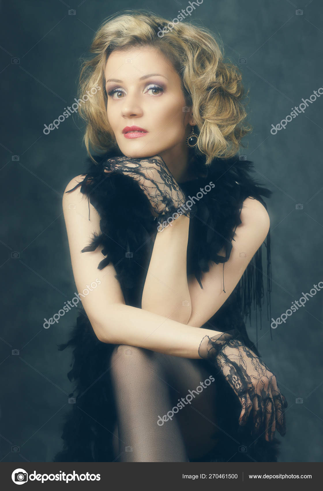 Beautiful Woman Retro Flapper Style Woman Black White Foto Roaring