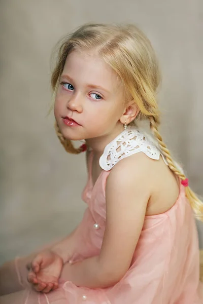 Dreamy Little Girl Studio Portrait — Stock Photo, Image