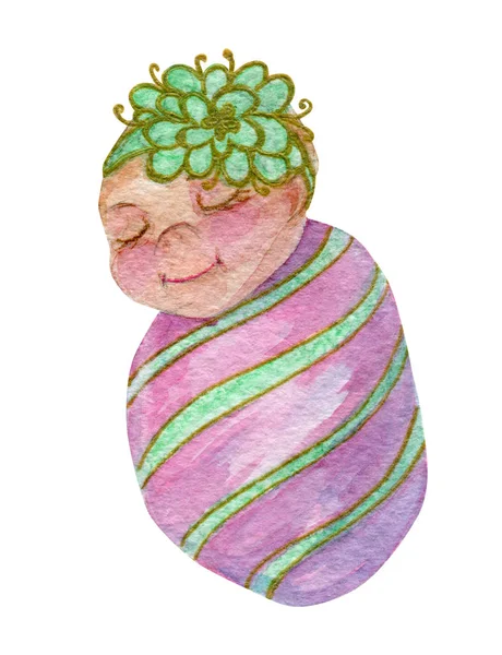 Neugeborenes Kind Mädchen Illustration Aquarell. Handzeichnung — Stockfoto