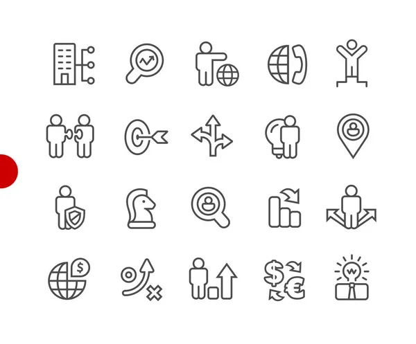 Business Strategy Icons Red Point Series Icone Della Linea Vettoriale — Vettoriale Stock