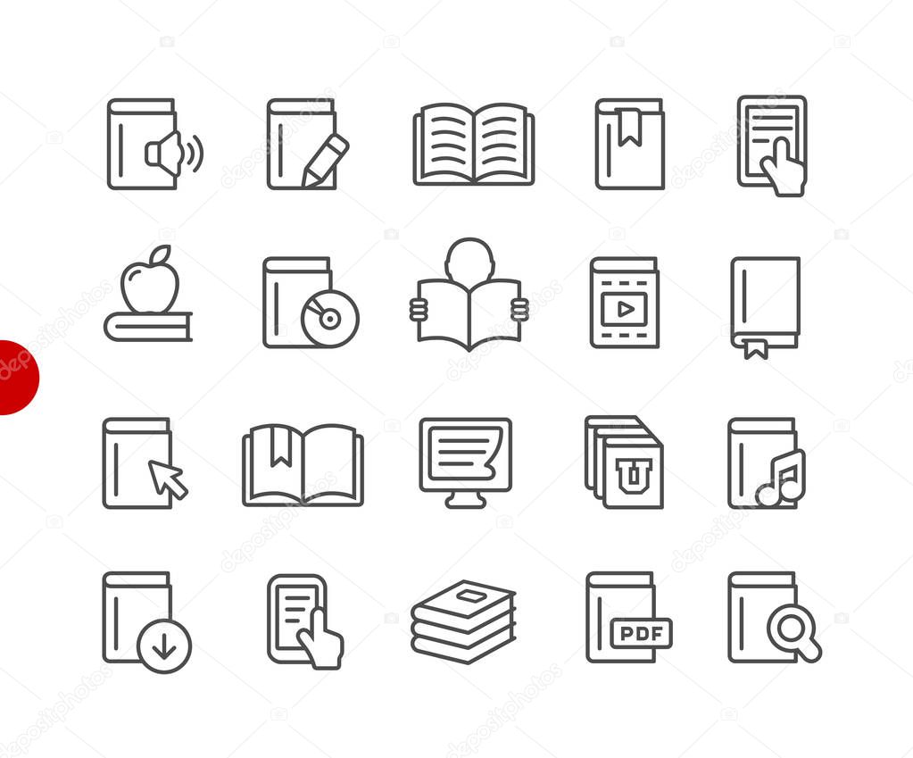 Book Icons // Red Point Series - Vector line icons for your digital or print projects.
